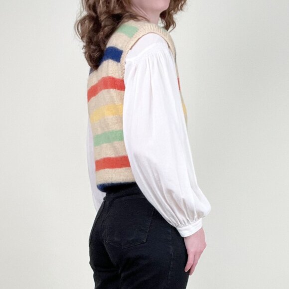 Vintage 1970s Hand Knit Wool Sweater Vest Oversized Preppy Nautical Eclectic 70s - Picture 6 of 8